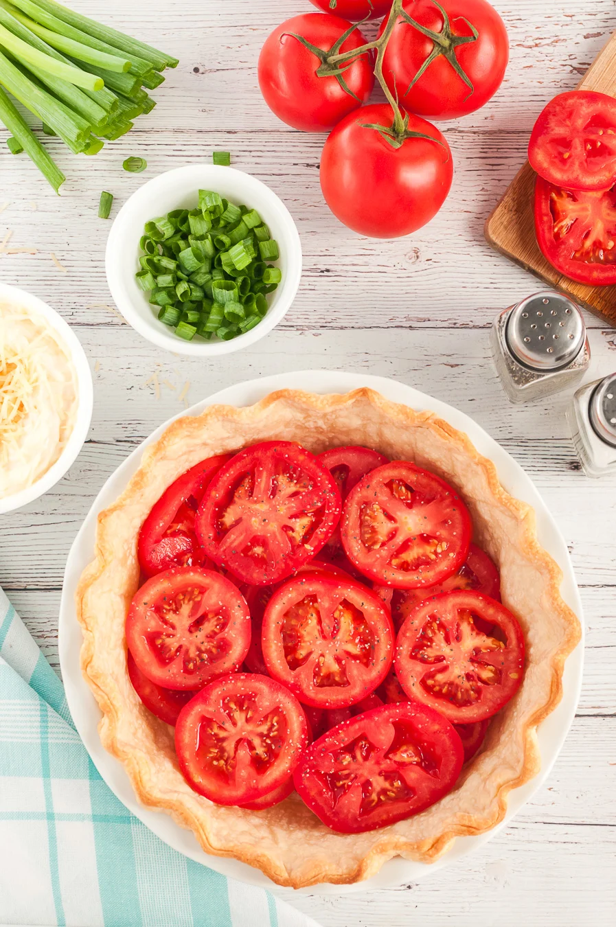 early steps of tomato pie preparation