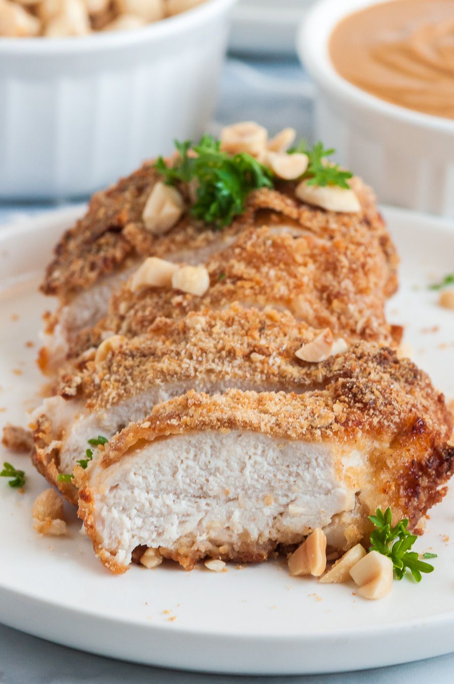 crusted peanut chicken. not spicy, so it's kid-approved