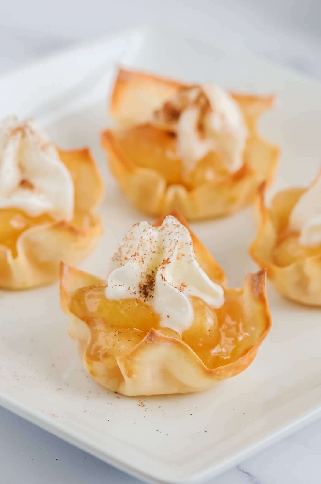 Mini handheld pies in wonton wrappers.