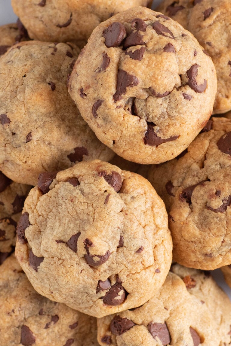 up close chocolate chip cookies on a plate