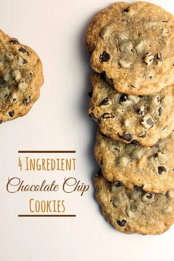 Delicious soft chocolate chip cookies with only 4 ingredients #cookies