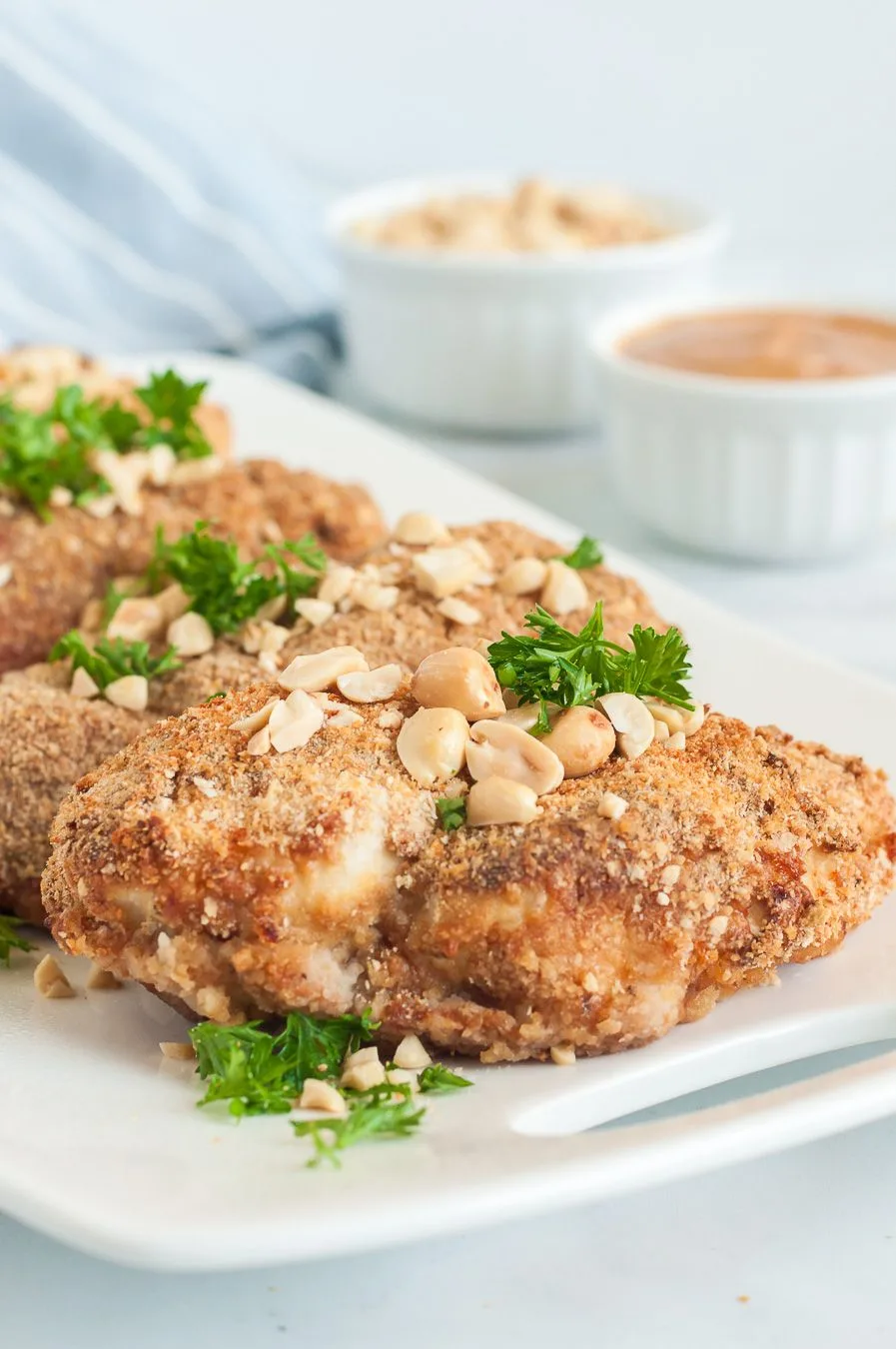up close photo of peanut crusted chicken