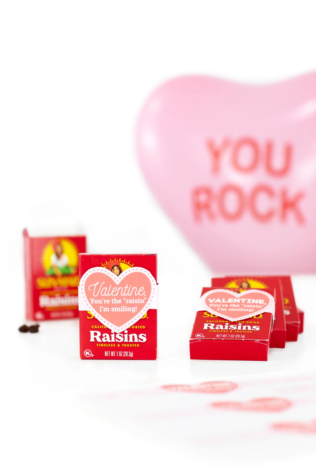 Non-candy valentine's day gift idea using mini boxes of raisin