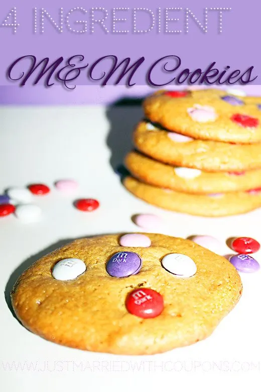 4 Ingredient M&M Cookies #Recipe #Desserts
