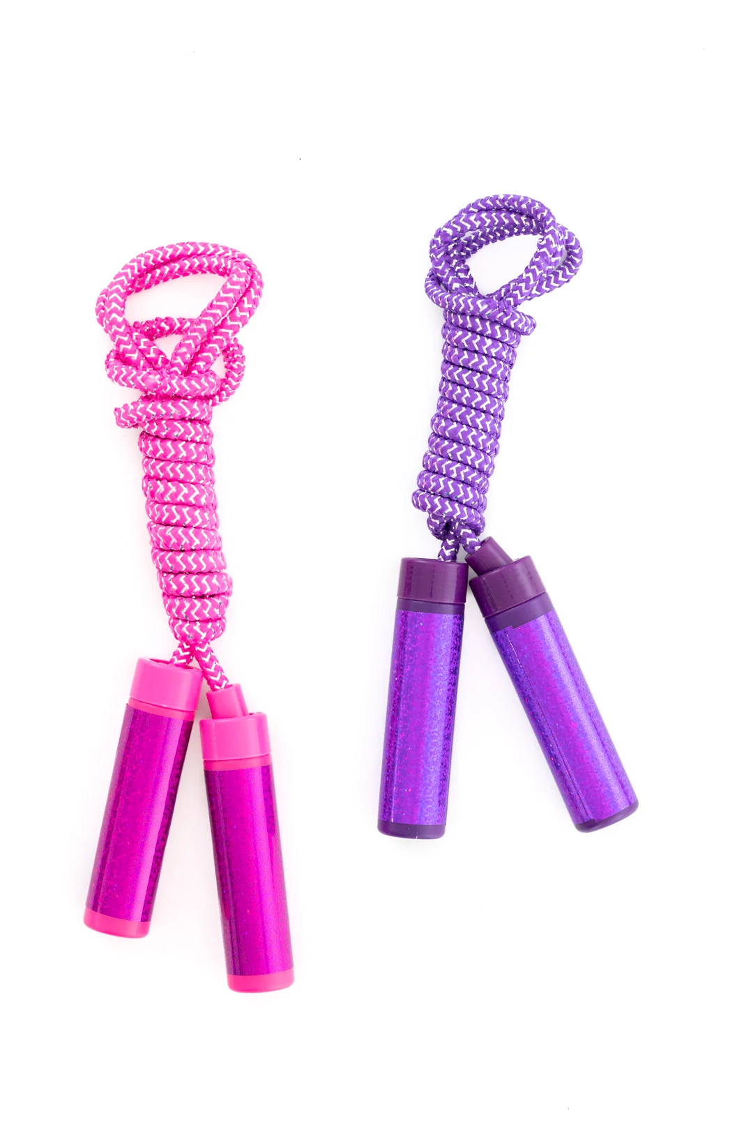 glitter jump ropes in pink and purple