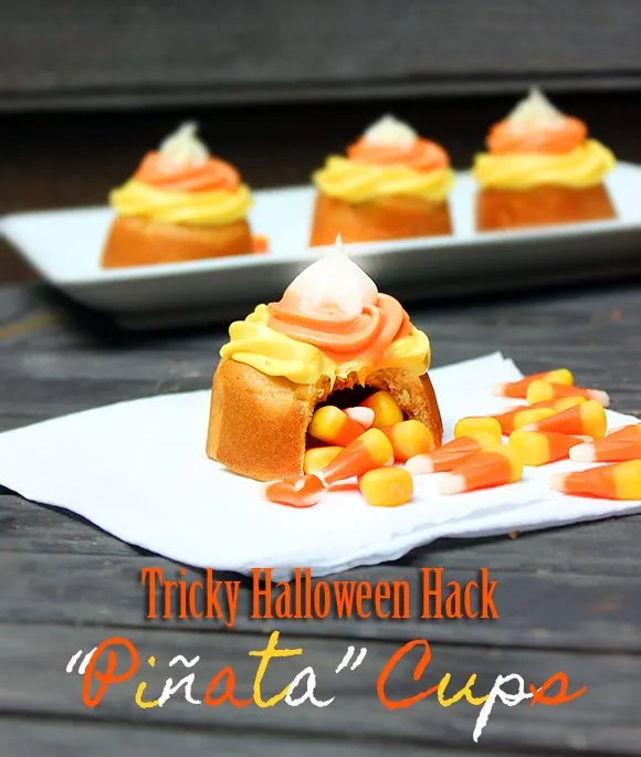Easy Halloween Recipes. You won't believe what these Piñata cups are made with! #Halloween #HalloweenRecipes