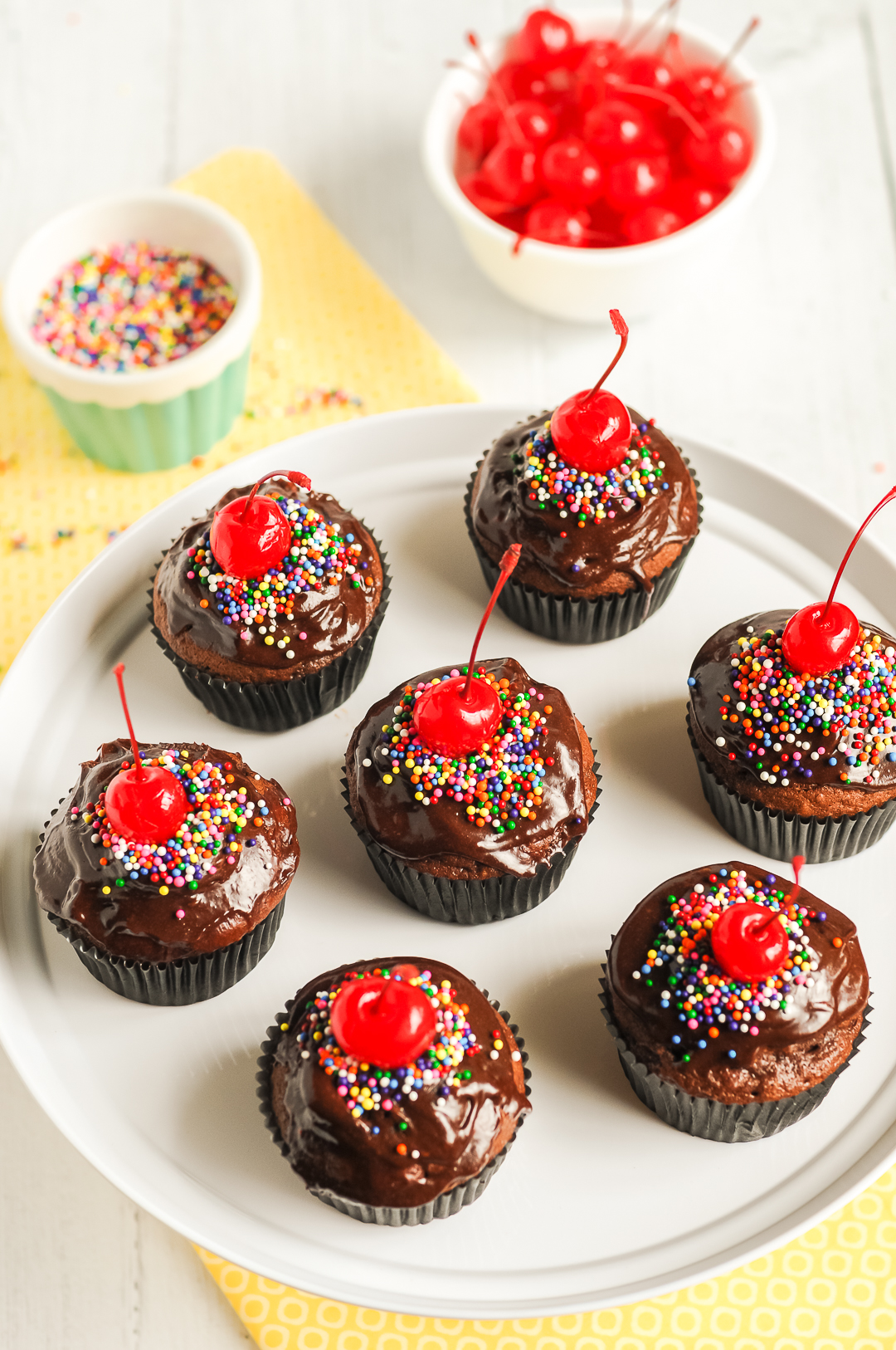 chocolate cupcakes being served