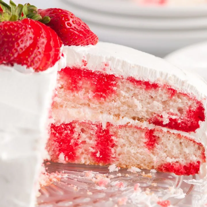 inside look at strawberry poke cake