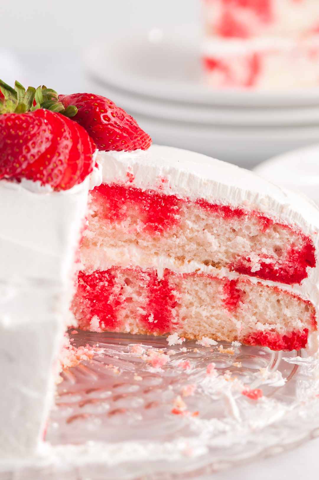 inside look at strawberry poke cake