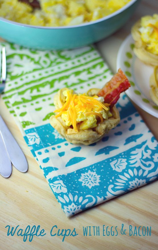 Start your morning off right with these easy to make breakfast waffle cups. Stuff them with your favorite fixings like eggs and bacon! 