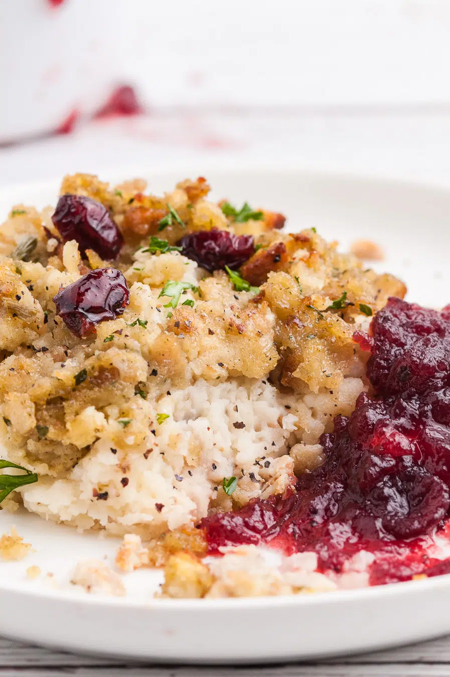 thanksgiving casserole slice on a dish