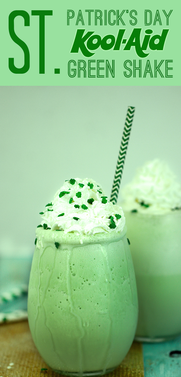 Three ingredients to make a festive Kool Aid Milkshake for #StPatrick'sDay