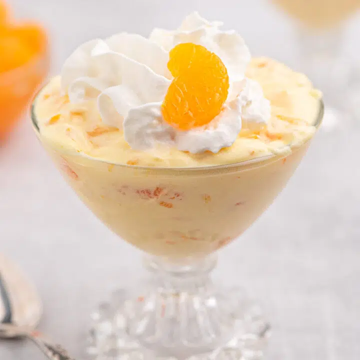 orange mandarin dessert served in a vintage dish