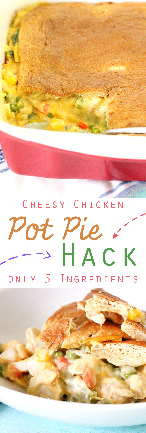 Cheesy Chicken Pot Pie Hack. Only 5 ingredients & 20 minutes in the oven. Woot.