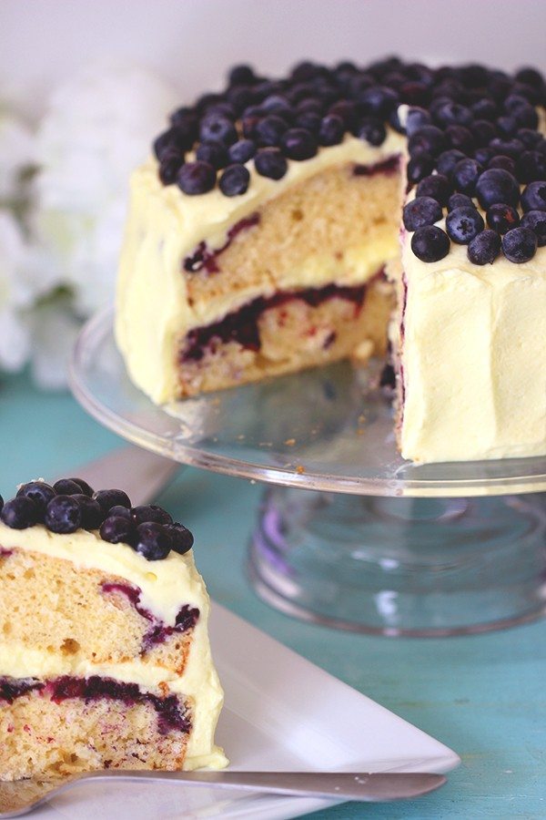 Easy Blueberry Cake with Lemon Whipped Cream Frosting