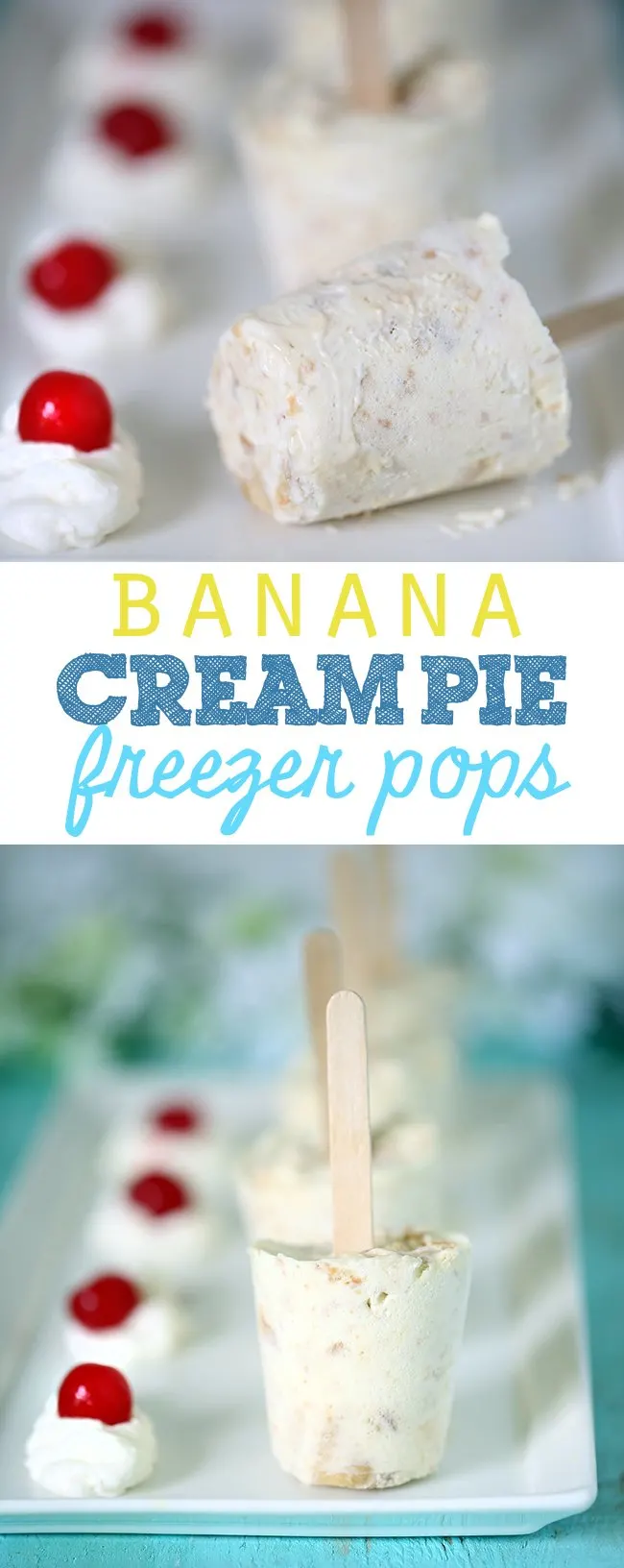 Easy to make banana cream pie pops that taste like a decadent dessert on a stick. Mmm! 