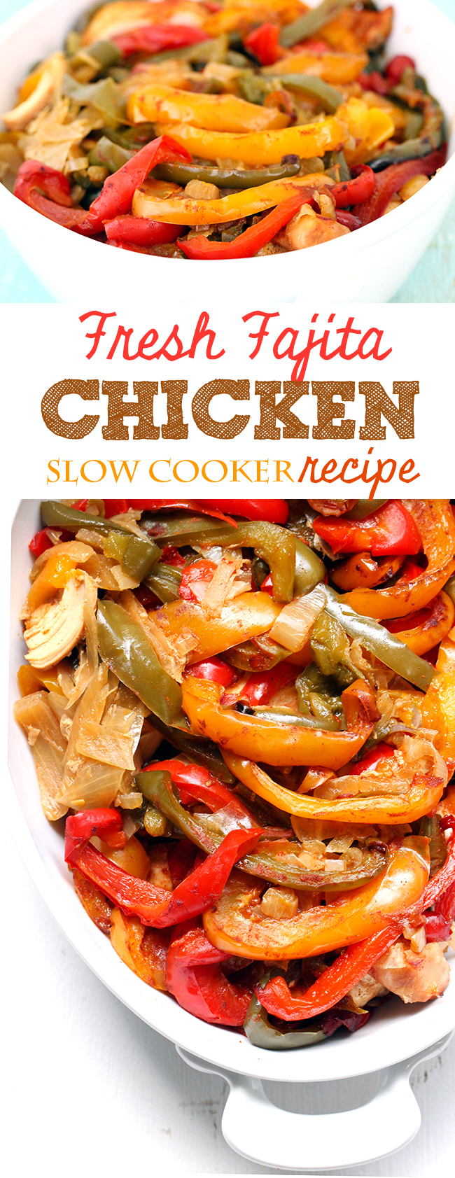 Make this fresh fajita chicken in the slow cooker. Comes together with a delicious combo of fresh ingredients. yums! #slowcooker