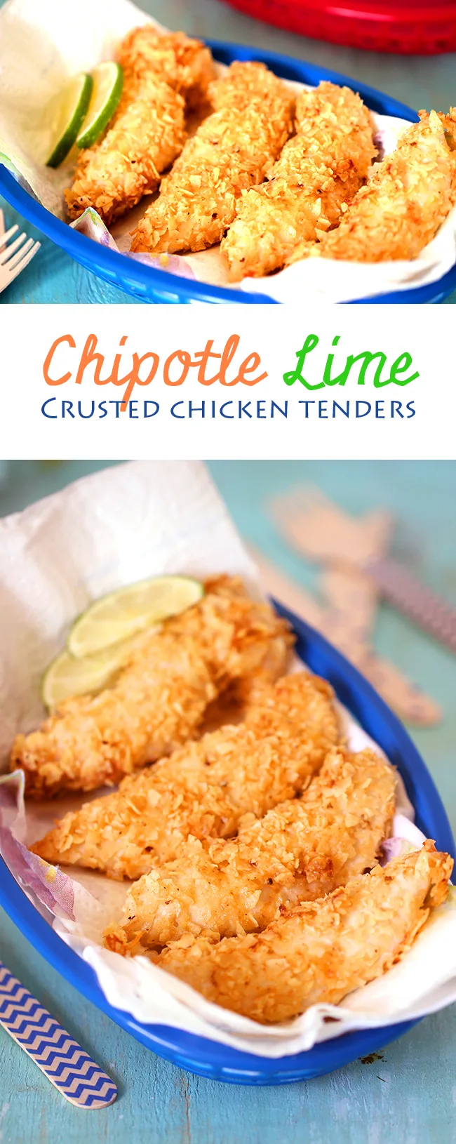 Take it from blah to FIESTA time with these knock your socks off Chipotle Lime Crushed Chicken Tenders. Bake in only 20 mins! Woot! 