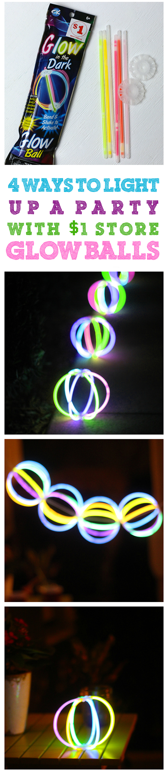 Totally cheap way to decorate for summer parties. Just use those $1 store Glow in the dark balls!