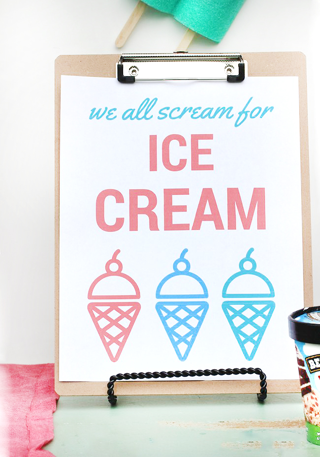 Ice Cream Sundae Bar. Ideas and free printable for the perfect easy ice cream party.