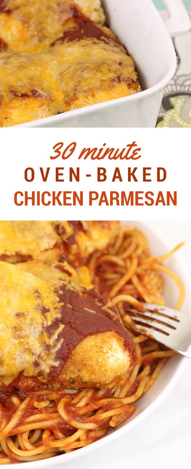 Yum! Easy weeknight dinner! 30 Minute Oven-Baked Chicken Parm. Yes please! 