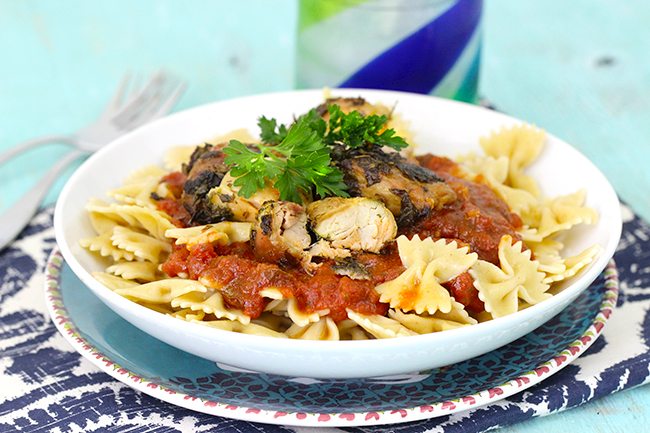 YUM! Easy weeknight dinner with herb marinated chicken breast. Serve over Farfalle for an unexpected fancy meal anytime!! 