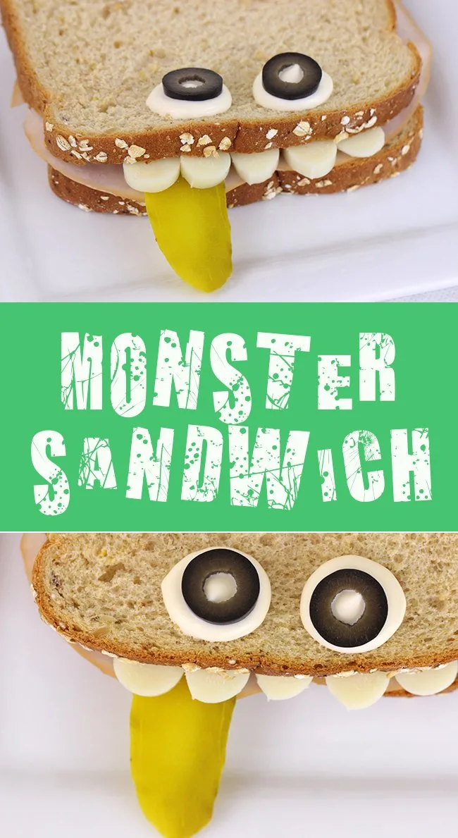 Totally cute and easy to make Monster sandwich for kids! Nom .. or grrr.