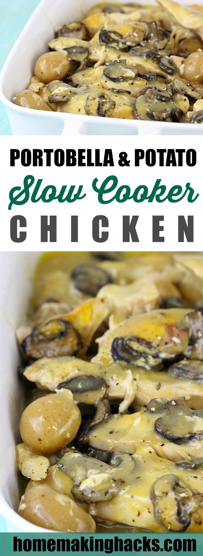 Amazingly simple to make slow cooker recipes packed with chicken, portobella mushrooms and potatoes. Total comfort food!