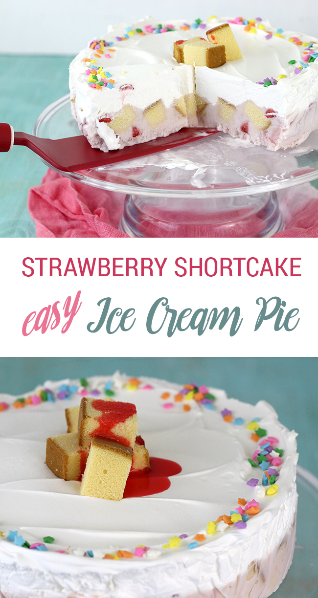 Try this super easy Strawberry Shortcake Ice Cream Pie. Plus ice cream from scratch or store bought. #NationalIceCreamPieDay 