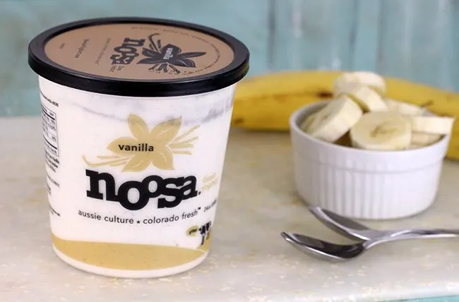 Need a quick dessert? This is the it! Simply layer sliced bananas, drizzle caramel and vanilla yogurt!