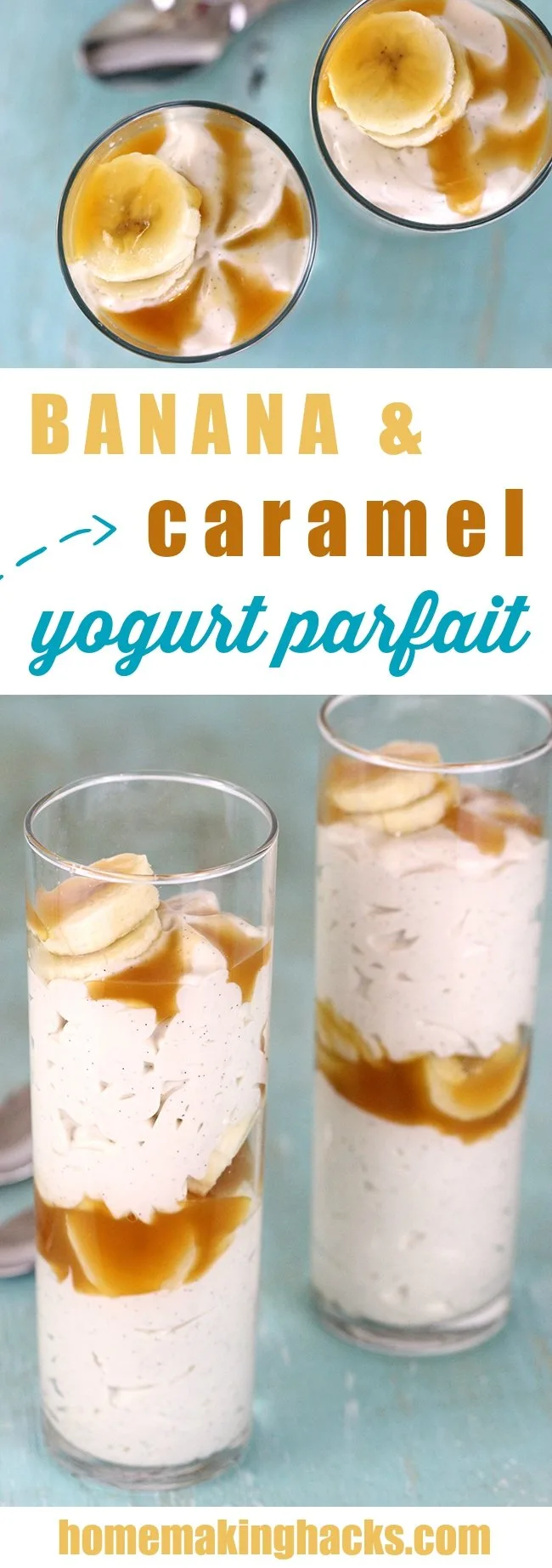 Need a quick dessert? This is the it! Simply layer sliced bananas, drizzle caramel and vanilla yogurt!