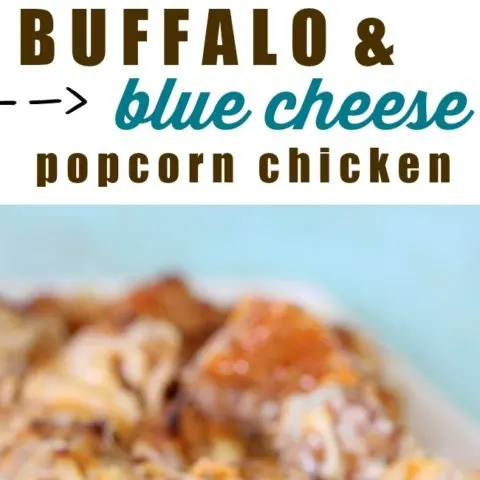 Ooey gooey popcorn chicken made with game day in mind. Buffalo Sauce, Creamy Blue Cheese and Mozz Cheese make this irresistible !