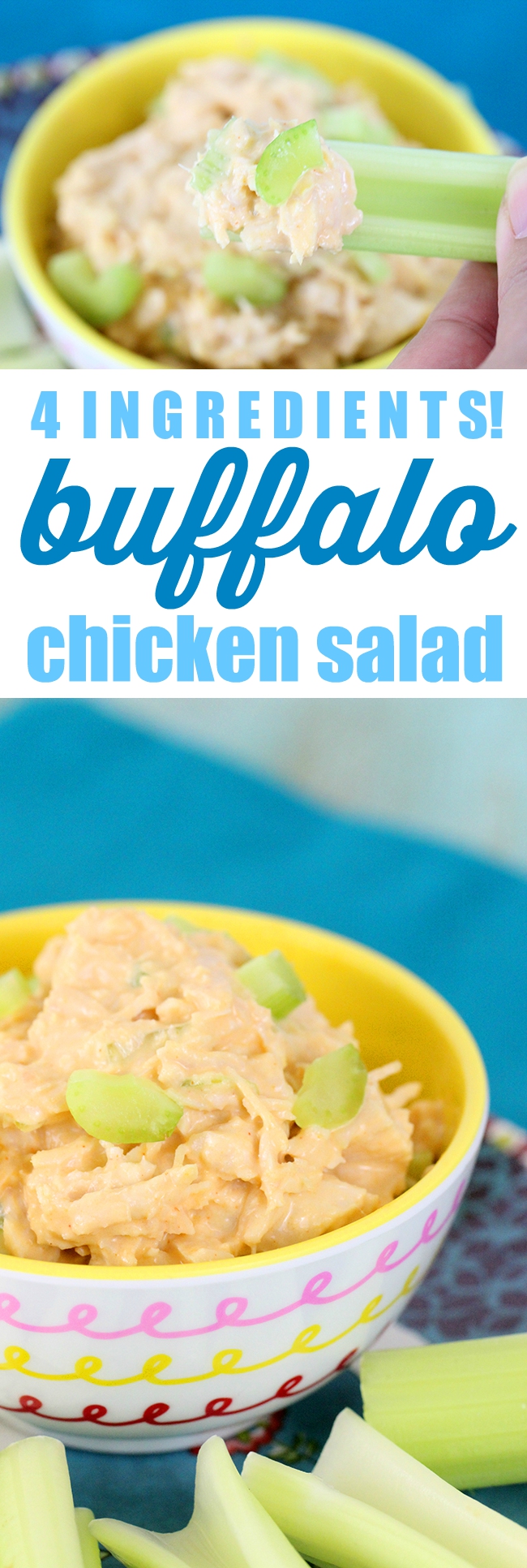 Craving unique - but EASY lunches or snacks? Check out this 4 ingredient buffalo chicken salad!