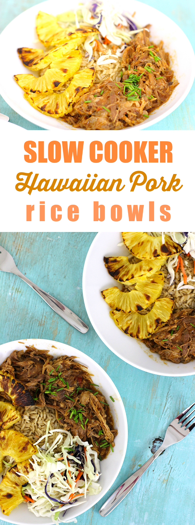 Pork Hawaiian Bowls straight from the slow cooker. YUM.