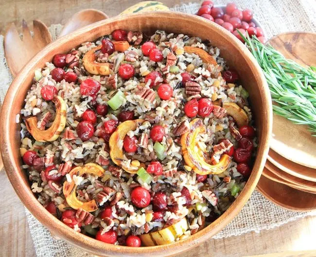 Cranberry-and-Squash-Wild-Rice-Salad-greens and chocolate