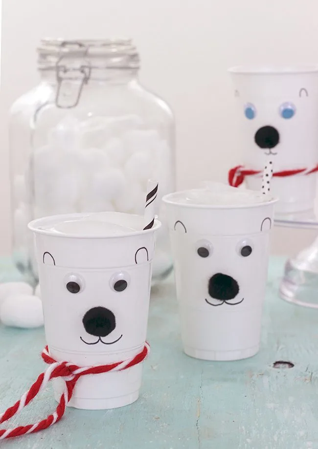 These are the cutest! So easy! Make DIY Polar Bear Cups. Perfect for the Norm of the North movie party themes.