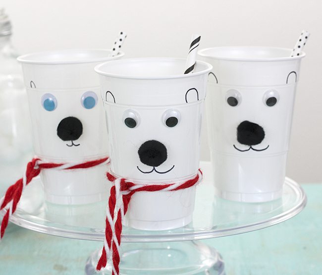 These are the cutest! So easy! Make DIY Polar Bear Cups. Perfect for the Norm of the North movie party themes.