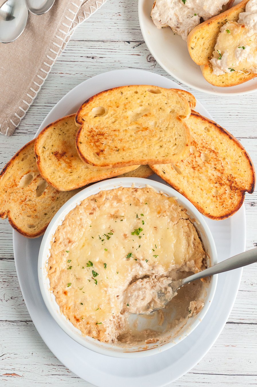 warm dip served with garlic bread