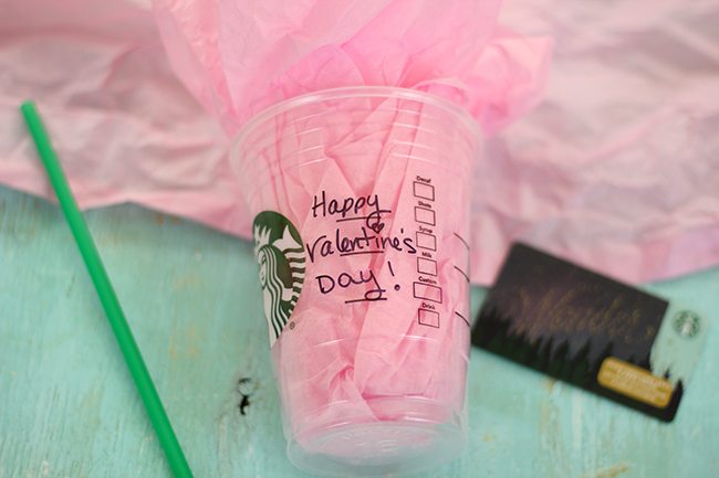 Starbucks lover on your gift list this Valentine's Day? Upcycle or buy a clean cup and make your own DIY Starbucks Gift Card Holder for the cutest presentation!