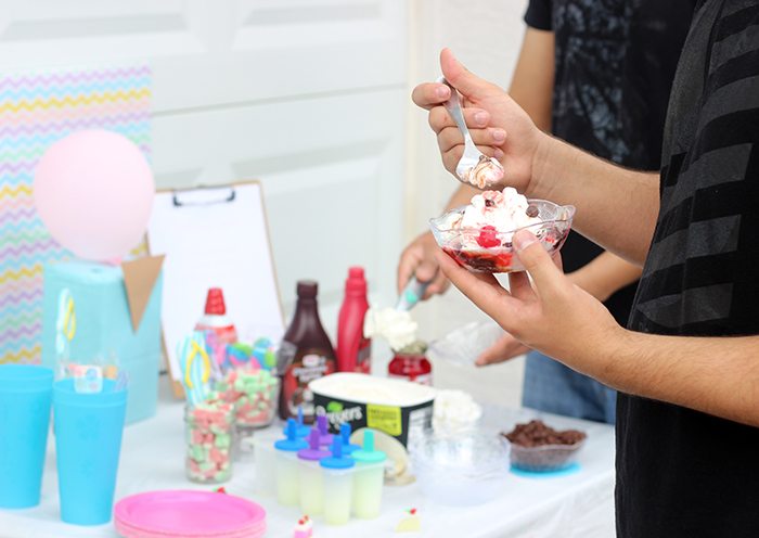 Cutest sweet ice cream party set up ideas. Get simple Dollar Store Budget Friendly Ideas to Make Your Party Pop. DIY Party. The tissue paper back drop is genius. 