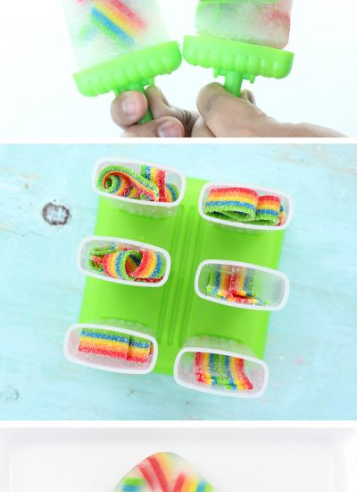 These taste SO good! So easy to make too. Just use Airheads Rainbow Candy for the cutest ice pop popsicles ever!