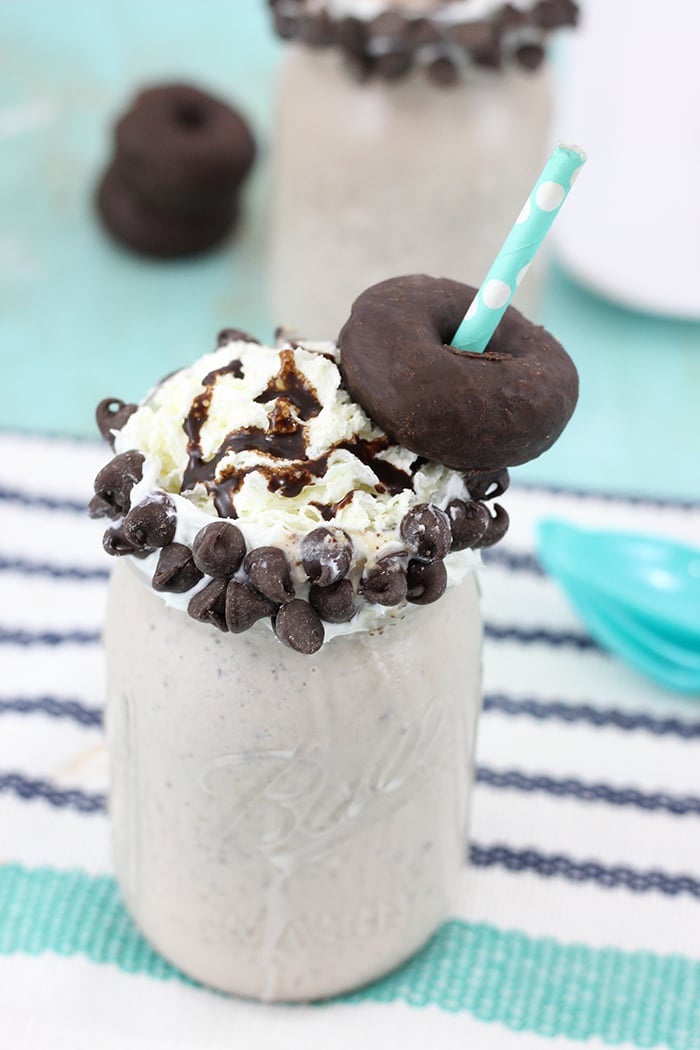 Chocolate Covered Donut Milkshake. Yes please! This is going to be a crowd-pleaser this summer.
