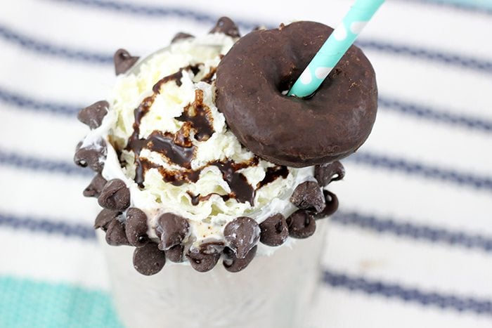 Chocolate Covered Donut Milkshake. Yes please! This is going to be a crowd-pleaser this summer.