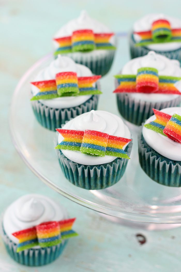 Rainbow Cupcakes. Make super cute and easy rainbow cupcakes with Air Heads Xtremes.