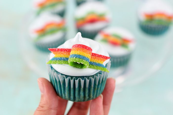 Rainbow Cupcakes. Make super cute and easy rainbow cupcakes with Air Heads Xtremes.