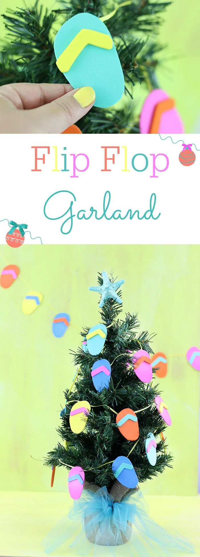 DIY Flip Flop Garland. Christmas in July? Make this fun craft that plays on a warm weather Christmas.