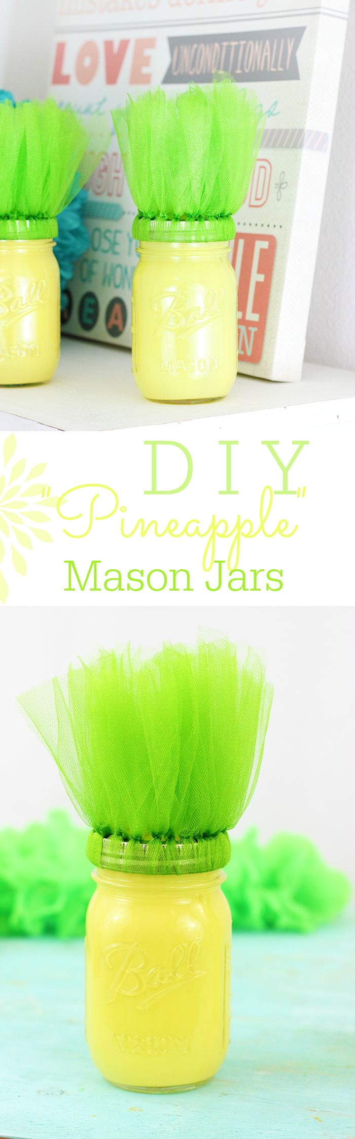 DIY Pineapple Mason Jars are so easy to make with paint and another surprising household product!