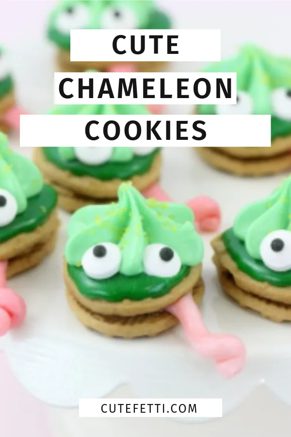 Chameleon cookies. So fun and cute. Perfect for reptile or jungle theme parties.