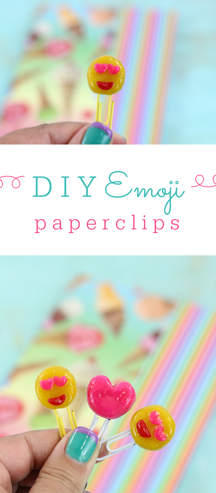 DIY Emoji Paper Clips. Easy to make and cheap just using kid's clay dough and paper clips. 