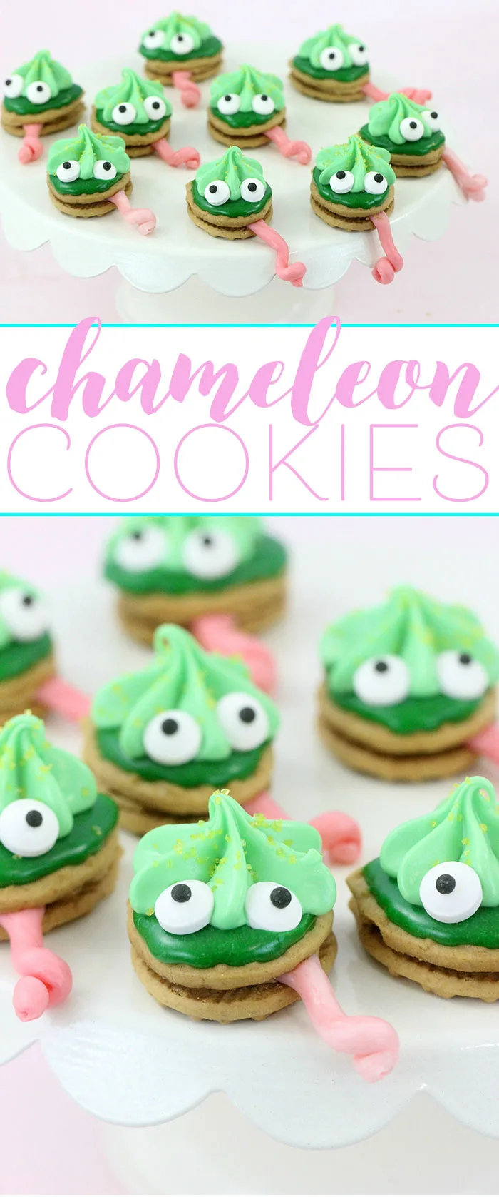 Chameleon cookies, perfect for themed parties! Easy to make with only a handful of easy to find ingredients.